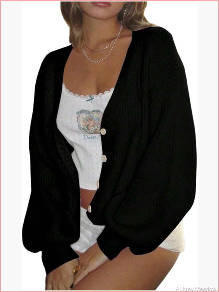 Open Front Cardigan - Long Lantern Sleeve Oversized Knit Sweater